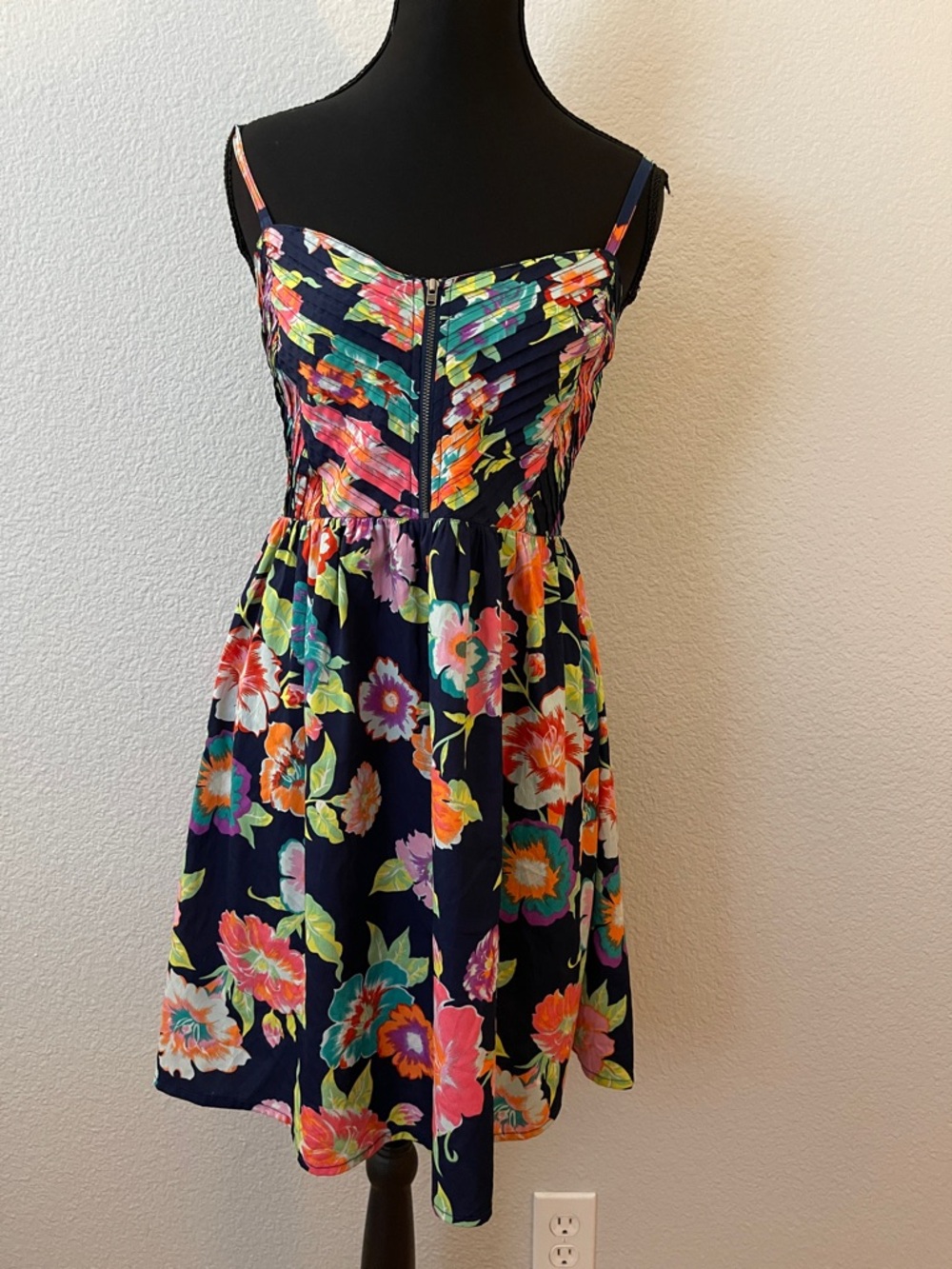 Roxy Navy Floral Mini Dress with Spaghetti Straps
